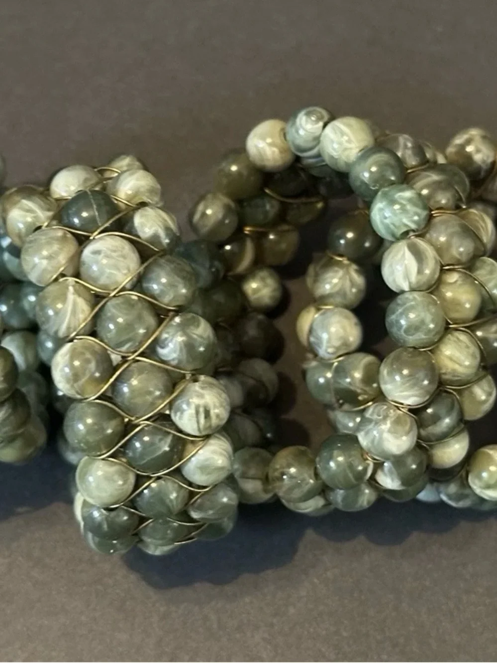 Coastal Sea Green Beads & Gold Wire Napkin Rings- Set of 4